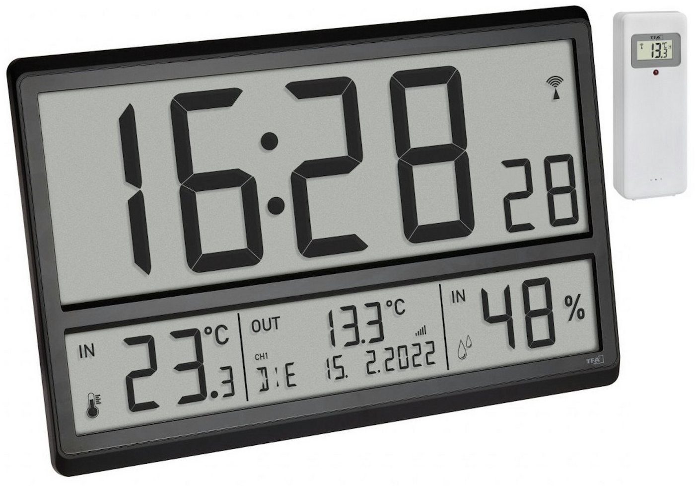 TFA Dostmann Funkwanduhr TFA 60.4523 Digitale XL-Funkuhr mit Außentemperatur und Raumklima von TFA Dostmann