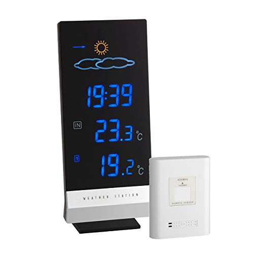 TFA Dostmann Lumax Funk Wetterstation, mit Farbdisplay, Außen- und Innentemperatur, Wettervorhersage, Funkuhr, innen und aussen, schwarz, L 80 x B 25 (58) x H 180 (192) mm von TFA Dostmann