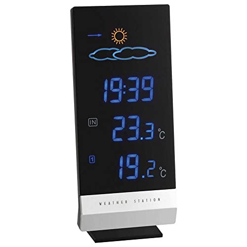 TFA Dostmann Lumax Funk Wetterstation, mit Farbdisplay, Außen- und Innentemperatur, Wettervorhersage, Funkuhr, innen und aussen, schwarz, L 80 x B 25 (58) x H 180 (192) mm von TFA Dostmann