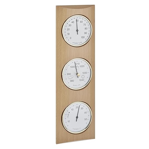 TFA Dostmann Analoge Wetterstation, aus Massivholz, mit Barometer, Thermometer, Hygrometer, zur Raumklimakontrolle von TFA Dostmann