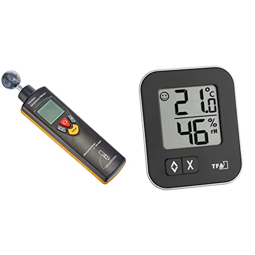 TFA Dostmann Humidcheck Contact, Materialfeuchtemessgerät, 30.5503, ideal für die Baustelle & Moxx digitales Thermo-Hygrometer, 30.5026.01, Überwachung der Luftfeuchtigkeit, 1er Pack, schwarz von TFA Dostmann