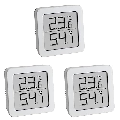 TFA Dostmann Hygrometer Digitales Thermo-Hygrometerm, zum Aufstellen oder Hängen, Raumklimakontrolle, weiß, (L) 61 x (B) 20 x (H) 61 mm (Packung mit 3) von TFA Dostmann