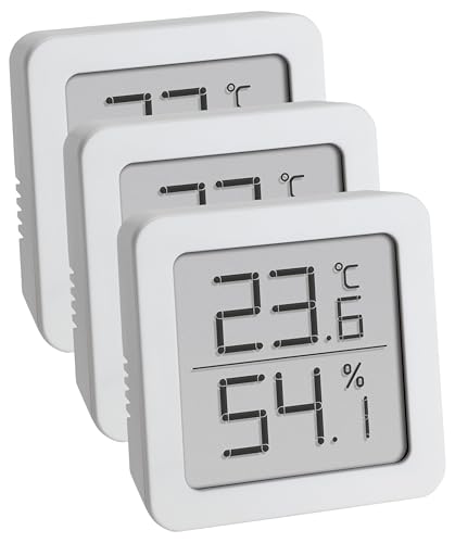 TFA Dostmann Hygrometer Digitales Thermo-Hygrometerm, zum Aufstellen oder Hängen, Raumklimakontrolle, weiß, (L) 61 x (B) 20 x (H) 61 mm (Packung mit 3) von TFA Dostmann