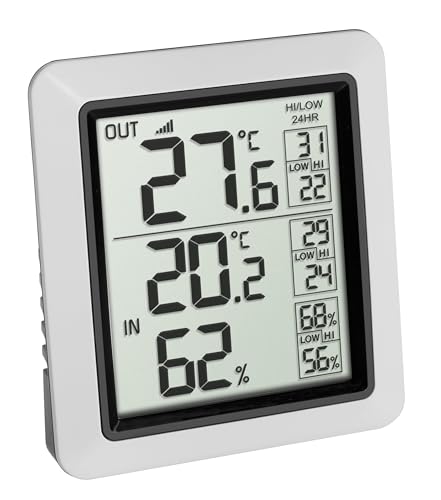 TFA Dostmann INFO Funk-Thermometer inkl. Außensender, 30.3065.02, zur Ermittlung der Innen- & Außentemperatur, permanente Max.-Min.-Anzeige, Raumklimakontrolle, Luftfeuchtigkeitsmesser, weiß von TFA Dostmann