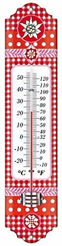 TFA Dostmann Innen- und Außenthermometer, 12.2052.06, aus Metall, mit Edelweiß Motiv, wetterfest,(L) 66 x (B) 13 x (H) 295 mm von TFA Dostmann