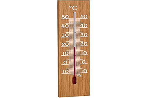 TFA Dostmann Innen-Außen-thermometer aus Holz, 12.1054, zur Messung der Innen- oder Außentemperatur, für Keller, Garage, Garten geeignet, aus Eiche, 20cm hoch, braun von TFA Dostmann