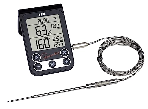 TFA Dostmann Küchen-Chef Digitales Grillthermometer/Bratenthermometer, Kontrolle der Kerntemperatur und Garraumtemperatur, mit Knickschutz und Alarmton, L 64 x B 20 (96) x H 99 (61) mm von TFA Dostmann