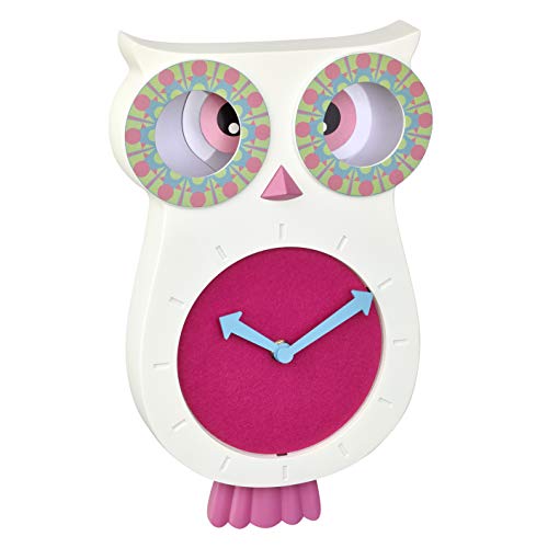 TFA Dostmann Kinder-Wanduhr Lucy, 60.3052.02, geräuscharm, Pendeluhr, in Eulen-Form, ideal für das Kinderzimmer, pink, (L) 207 x (B) 62 x (H) 332 mm von TFA Dostmann