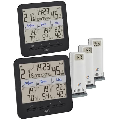 TFA-Dostmann Klima@Home2 Plus, 30.3075.01.99, 2 Display, Thermo-Hygrometer mit 3 Sender, Temperatur/Luftfeuchtigkeit in Wohn- & Arbeitsbereichen, Angabe des Taupunktes zur Schimmelvermeidung TFA-Dostmann Klima@Home2 Plus, 30.3075.01.99, 2 Display, Thermo-Hygrometer mit 3 Sender, Temperatur/Luftfeuchtigkeit in Wohn- & Arbeitsbereichen, Angabe des Taupunktes zur Schimmelvermeidung von TFA Dostmann