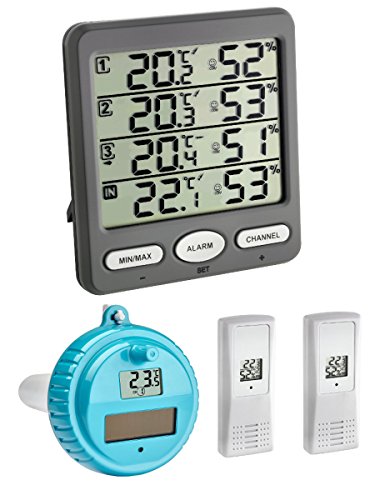 TFA Dostmann Klima Monitor Plus TFA 30.3054.Plus Funk-Thermo-Hygrometer Station mit Schwimmsender (anthrazit 30.3054.10) von TFA Dostmann