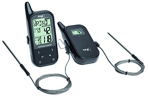 TFA Dostmann Küchen-Chef Digitales Bratenthermometer/Grillthermometer Funk, 14.1511, 2 Einstechfühler für Ofen- und Kerntemperatur, Fleischthermometer, für BBQ/Grillen, Küchenthermometer, schwarz von TFA Dostmann