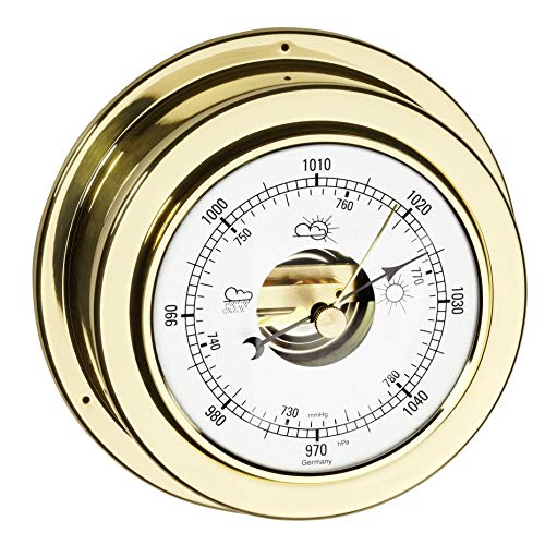 TFA Dostmann Maritim Analoges Barometer, 29.4010.B, zur Wettervorhersage, aus polierten Messing, misst den Luftdruck,14 cm Durchmesser, gold von TFA Dostmann