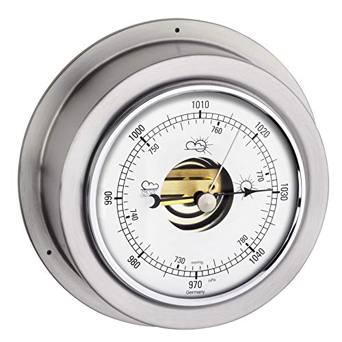 TFA Dostmann Maritim Analoges Barometer, 29.4024.54.B, zur Wettervorhersage, Silber, (L) 140 x (B) 59 x (H) 140 mm von TFA Dostmann