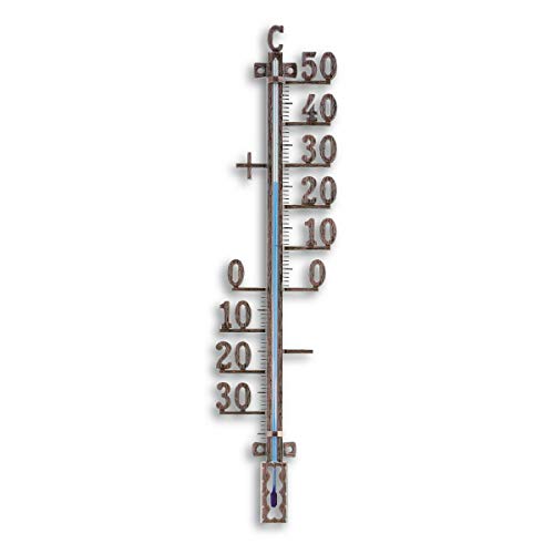 TFA Dostmann Metall Analoges Außenthermometer, 12.5002.51, mit freistehenden Gradzahlen, wetterfest, altkupfer, L123 x B29 x H510 mm von TFA Dostmann