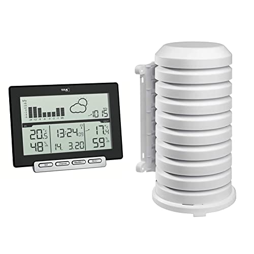 TFA Dostmann Meteo Sens Funk-Wetterstation, mit Thermo-Hygroaußensender, Wettervorhersage, schwarz + Schutzhülle für Sender Artikel, 98.1114.02, leicht zu montieren, weiß von TFA Dostmann