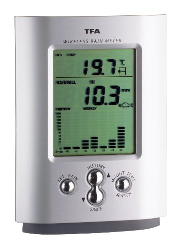 TFA Dostmann MonSun digitaler Funk-Regenmesser, 47.3003, kabellose Übertragung der Regenmenge, L 94 x B 25 (48) x H 122 (130) mm von TFA Dostmann