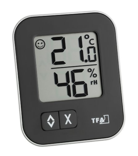 TFA Dostmann Moxx digitales Thermo-Hygrometer, 30.5026.01, zur Raumklimakontrolle, Innentemperatur & Überwachung der Luftfeuchtigkeit, Luftfeuchtigkeitsmesser, Schimmelkontrolle, klein, schwarz von TFA Dostmann