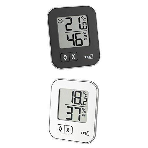 TFA Dostmann Moxx digitales Thermo-Hygrometer, 30.5026.01, zur Raumklimakontrolle, Überwachung der Luftfeuchtigkeit, klein und handlich, 2er Pack, schwarz und weiß von TFA Dostmann