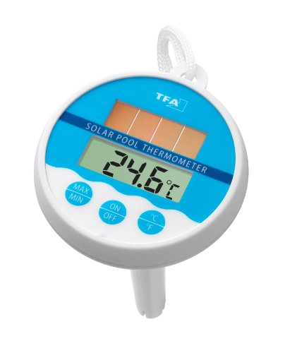 TFA Dostmann Digitales Solar-Poolthermometer, 30.1041, solarbetrieben, Höchst-und Tiefstwerte, schwimmt im Wasser, weiß von TFA Dostmann