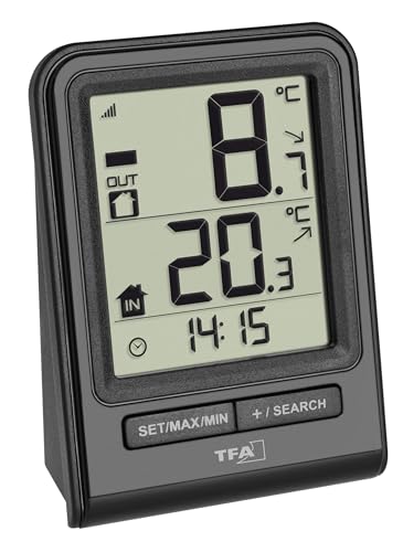 TFA Dostmann Prisma Funk-Thermometer, Außentemperatur, Innentemperatur, Tendenzpfeile, Höchst- und Tiefstwerte, L 67 x B 35 x H 93 mm von TFA Dostmann