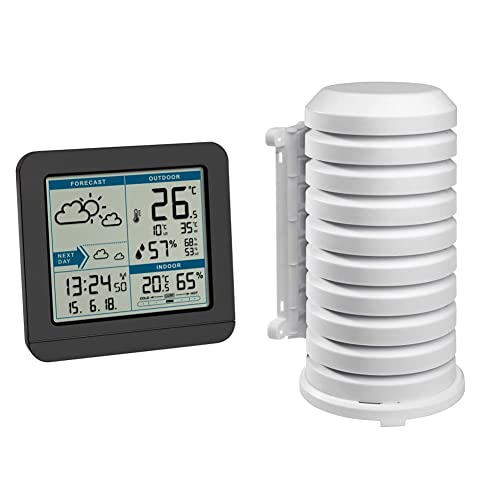 TFA Dostmann SKY Funk-Wetterstation, 35.1152.01,Wetterstation Funk mit Außensensor, Wettervorhersage, Funkuhr, innen und außen & Schutzhülle für Sender Artikel, 98.1114.02, leicht zu montieren, weiß von TFA Dostmann