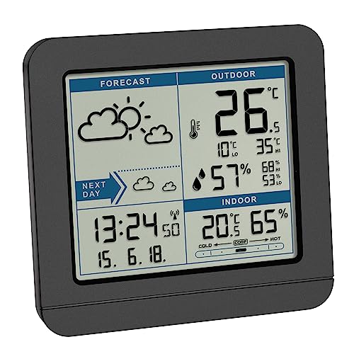 TFA Dostmann digitale Funk Wetterstation SKY, 35.1152.01, mit Außensensor, Temperatur & Luftfeuchtigkeit innen/außen, Wettervorhersage, Höchst- und Tiefstwerte, Funkuhr, 123 x 52 x 117 mm, schwarz von TFA Dostmann