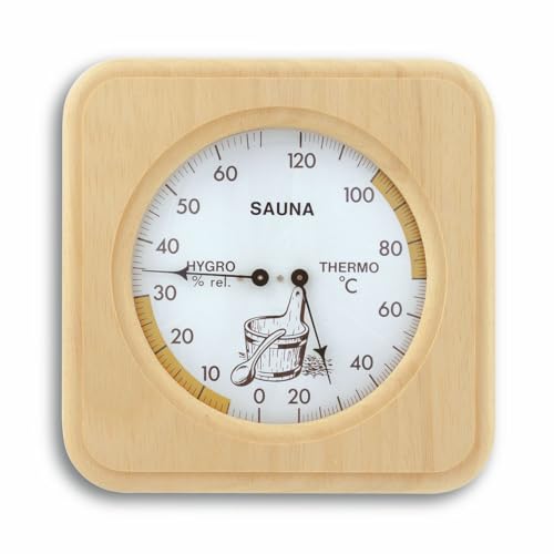 TFA Dostmann Analoges Sauna-Thermo-Hygrometer, mit Holzrahmen, Temperatur, Luftfeuchtigkeit, hitzebeständig von TFA Dostmann