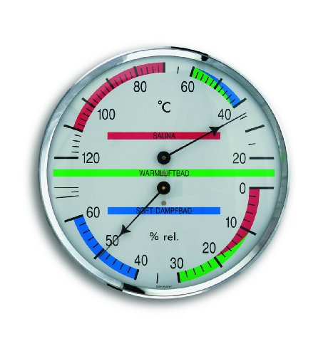 TFA Dostmann Analoges Sauna-Thermo-Hygrometer, mit Metallring, Temperatur, Luftfeuchtigkeit, ideal für die Sauna von TFA Dostmann