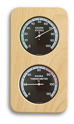 TFA Dostmann Sauna-Thermo-Hygrometer Haar-Synthetik, 40.1004, hitzebeständig, aus Massivholz,L 131 x B 34 x H 240 mm Schwarz, Holz von TFA Dostmann