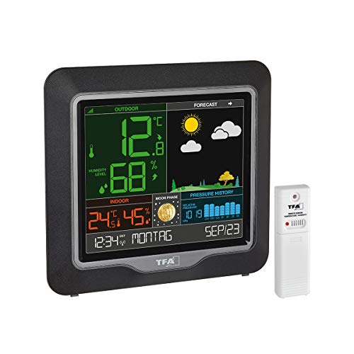 TFA Dostmann Season Funk-Wetterstation, 35.1150.01, Wetterstation Funk mit Außensensor, Mondphasen, Funkuhr, innen und außen, L 175 x B 32 (84) x H 165 mm von TFA Dostmann