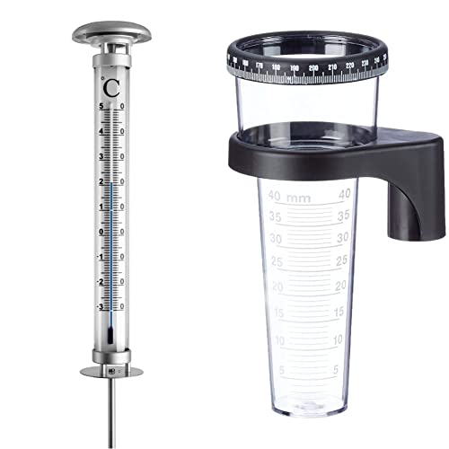 TFA Dostmann Solino analoges Gartenthermometer, 12.2057, mit Solarbeleuchtung, wetterfest & 471001 Regenmesser, schwarz von TFA Dostmann