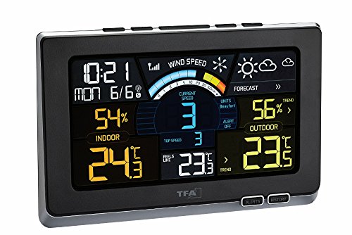 TFA Dostmann Spring Breeze Funk-Wetterstation, 35.1140.01, mit Farbdisplay, Wettervorhersage mit Alarmgrenzen/Symbolen, schwarz von TFA Dostmann