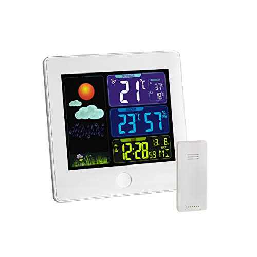 TFA Dostmann Sun Funk-Wetterstation, 35.1133.02 Wettervorhersage mit Farbdisplay, zur Raumklimakontrolle, Weiß, L 120 x B 25 (70) x H 120 mm von TFA Dostmann