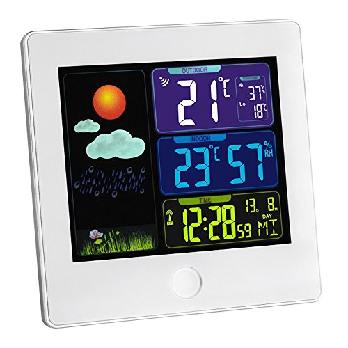 TFA Dostmann Sun Funk-Wetterstation, 35.1133.02 Wettervorhersage mit Farbdisplay, zur Raumklimakontrolle, Weiß, L 120 x B 25 (70) x H 120 mm von TFA Dostmann