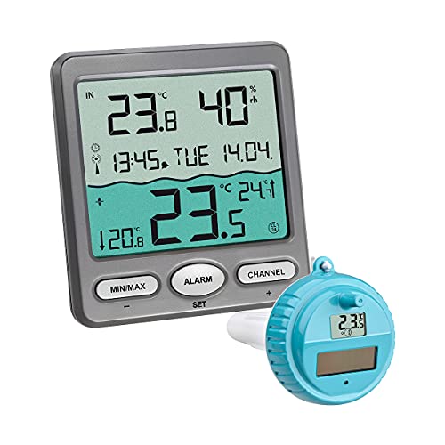TFA Dostmann Venice Poolthermometer, 30.3056.10, zur Überwachung der Wassertemperatur in Pool, Teich oder Whirlpool Digitales Funk-Poolthermometer, Grau, L 116 x B 24 (65) x H 126 mm von TFA Dostmann
