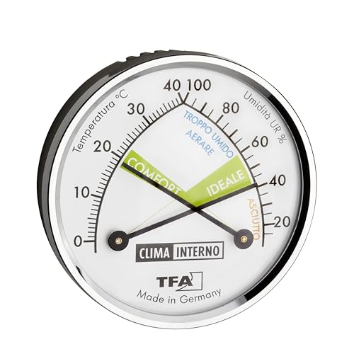TFA Dostmann Thermo-Hygrometer Analogthermometer mit Metallring 45.2024.IT Feuchtigkeitsmessgerät, mehrfarbig, mit italienischer Skala, Made in Germany von TFA Dostmann