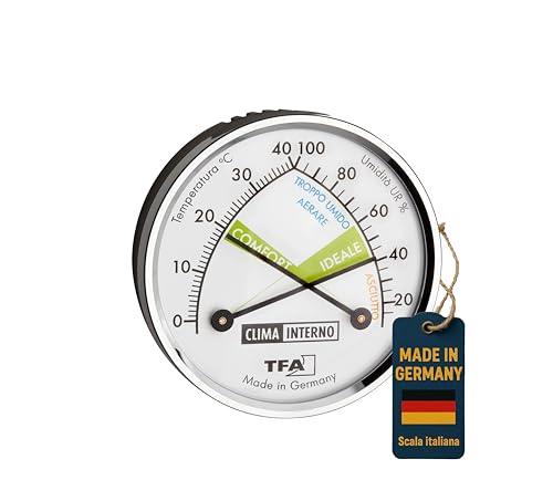 TFA Dostmann Thermo-Hygrometer Analogthermometer mit Metallring 45.2024.IT Feuchtigkeitsmessgerät, mehrfarbig, mit italienischer Skala, Made in Germany von TFA Dostmann
