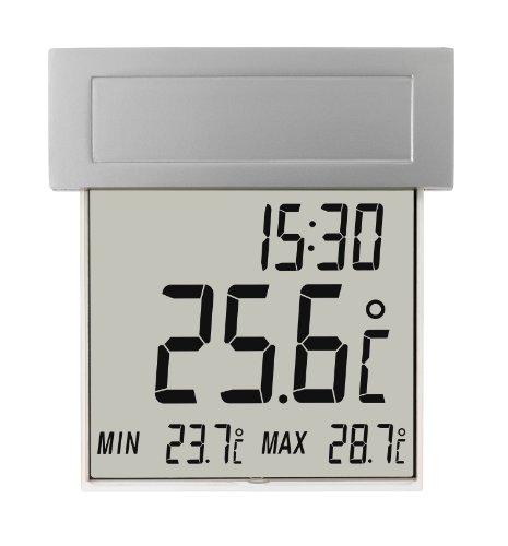 TFA Dostmann Vision Solar digitales Fensterthermometer, 30.1035, großes Display mit Außentemperatur, L 122 x B 28 x H 131 mm von TFA Dostmann