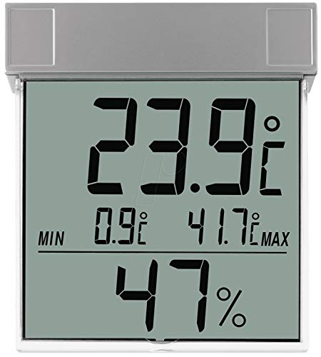 TFA Dostmann Vision digitales Fenster-Thermo-Hygrometer, 30.5020, großes Display mit Außentemperatur und Luftfeuchtigkeit, L 97 x B 22 x H 105 mm von TFA Dostmann