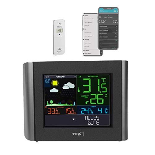 TFA Dostmann WLAN Wetterstation Meteo, 35.8000.01, Profi-Wettervorhersage, kostenlose View App, einstellbare Alarme, Taupunkt, Hitzeindex, schwarz, (L) 197 x (B) 32 (85) x (H) 163 mm von TFA Dostmann