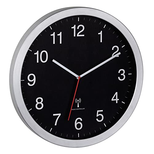 TFA Dostmann Wanduhr XL, 60.3545.01, analoge Funk Uhr, gut ablesbar, mit Sekundenzeiger, schwarz Silber, (L) 400 x (B) 50 x (H) 400 mm von TFA Dostmann