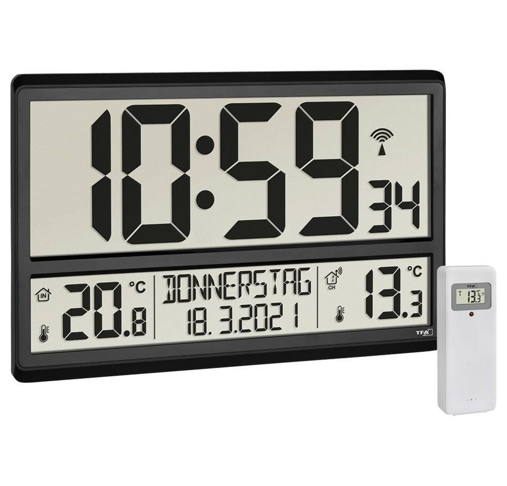 TFA Dostmann Wanduhr XL-Funkuhr mit Außen- und Innentemperatur (Großes Display) von TFA Dostmann