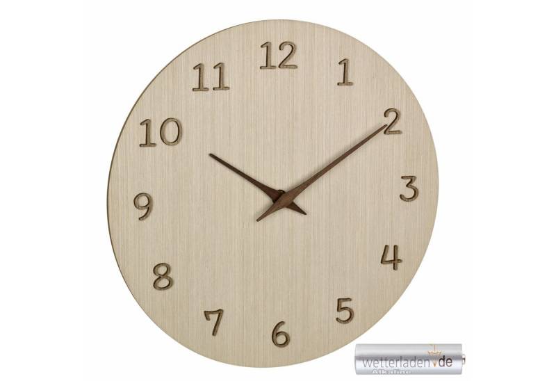 TFA Dostmann Wanduhr analog aus Holz 60.3072 Quarzuhr 298 mm Qualitätsuhrwerk 3D-Ziffern von TFA Dostmann