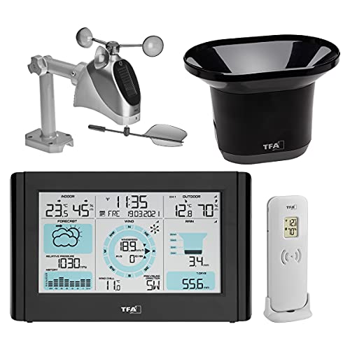 TFA Dostmann Weather Pro Funk Wetterstation, 35.1161.01, mit Windmesser, Regenmesser, Außensensor, Wettervorhersage mit Symbolen, Innen- und Außentemperatur, digital, schwarz von TFA Dostmann