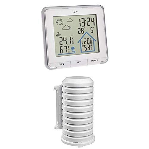 TFA Dostmann Wetterstation Funk Life, digitale Funkwetterstation, Temperatur, mit Hintergrundbeleuchtung, Wettersymbole, weiß + Schutzhülle für Sender Artikel, 98.1114.02, leicht zu montieren, weiß von TFA Dostmann