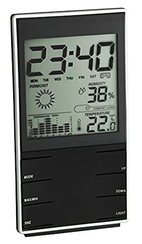 TFA Dostmann Digitale Wetterstation, Innentemperatur, Luftfeuchtigkeit, Komfortstufe, Temperaturdiagramm, Uhrzeit, (L) 75 x (B) 20 (40) x (H) 140 (144) mm von TFA Dostmann