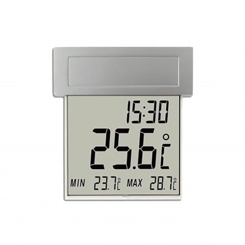 TFA Dostmann Vision Solar digitales Fensterthermometer, 30.1035, großes Display mit Außentemperatur, mit Solar Beleuchtung, wetterfest, Temperatur messen, silber von TFA Dostmann