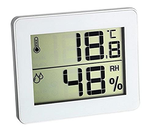 TFA Dostmann Digitales Thermo-Hygrometer, Komfortzonen-Indikator, Innentemperatur, Luftfeuchtigkeit, zur Raumklimakontrolle, weiß,L 100 x B 12 (48) x H 82 mm von TFA Dostmann