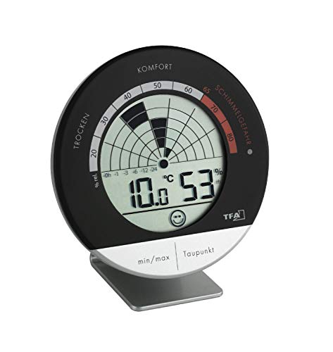 TFA Dostmann Schimmel Radar digitales Thermo-Hygrometer, 30.5032, mit Warnsignal, L 98 x B 23 (50) x H 98 (111) mm von TFA Dostmann