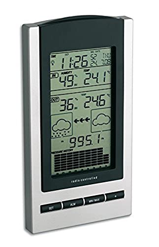 TFA Dostmann 35-1083 Gaia Funk-Wetterstation, Wettervorhersage, Sturmwarnung, Innentemperatur, Luftfeuchtigkeit, Außentemperatur, Funkuhr,L 101 x B 33 -75 x H 187 mm von TFA Dostmann